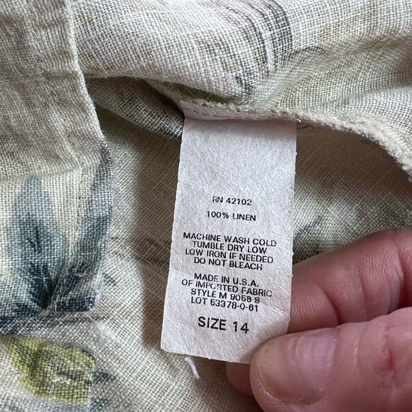 2 PIECE LINEN SET SZ 14 EUC TROPICAL CREAM BLUE GREEN PRINT VACAY RESORT BEACHY - Picture 5 of 12